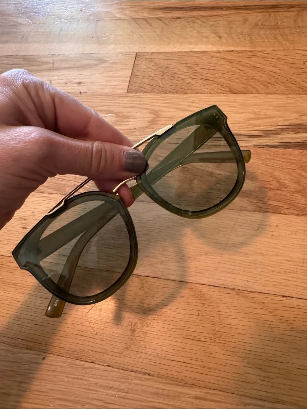 Women's Green Round Sunglasses with Gold Double Bridge